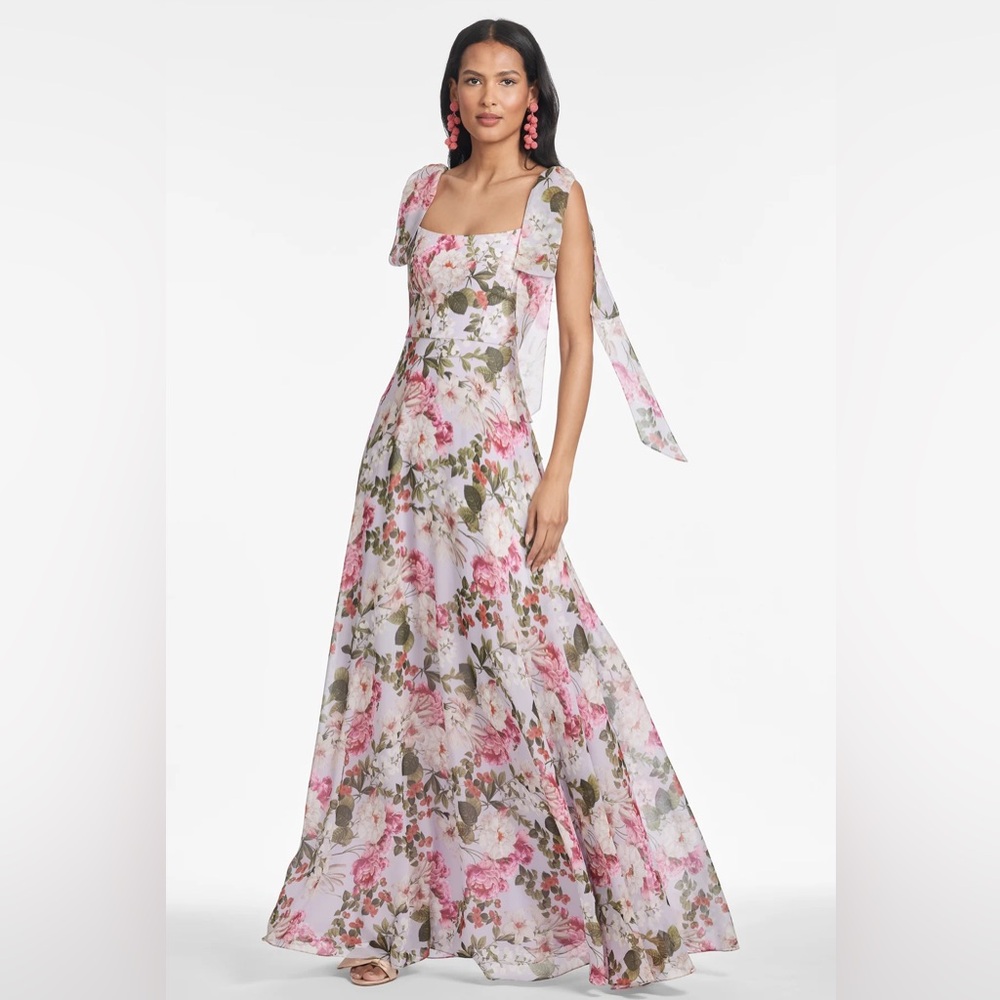 Sachin + Babi Pink Floral Maxi Dress with Green Accents